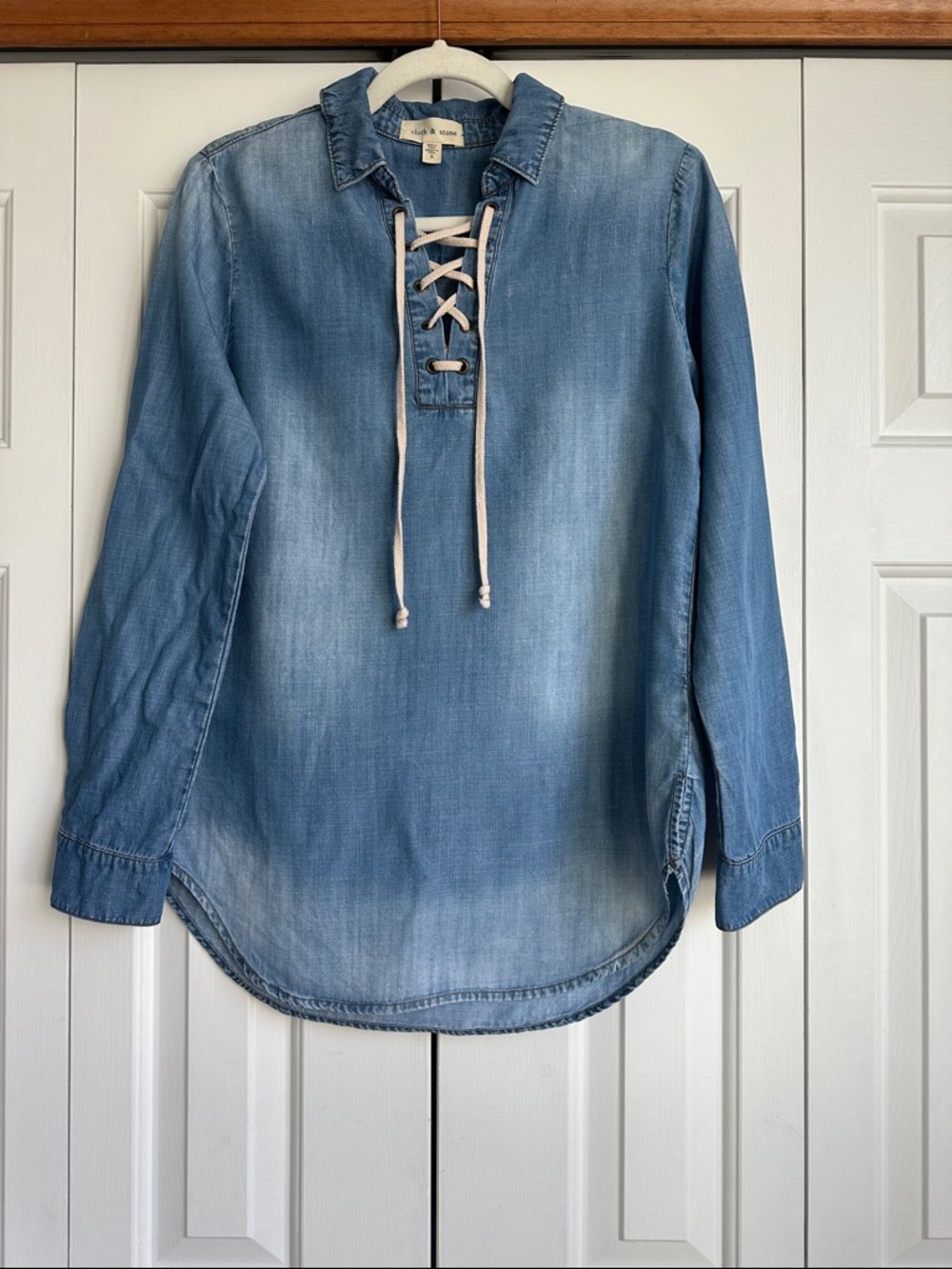 Cloth & Stone Chambray/denim Lace-Up Tunic Top by Anthropologie Size S